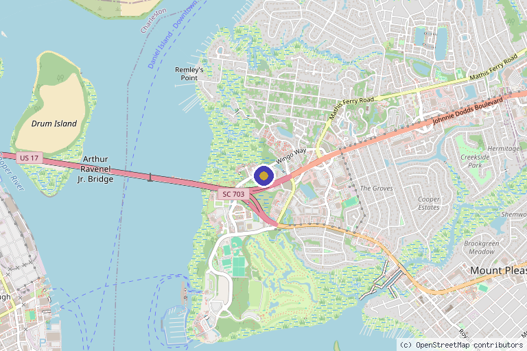 Map showing the location of Ageless Medical Spa & Hair Restoration in Mt Pleasant, SC