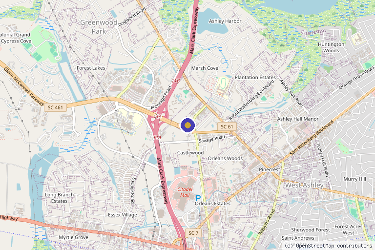 Map showing the location of DeNovo Pain Management in Charleston, SC