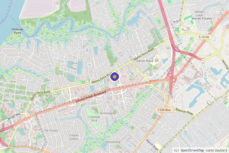 Map showing the location of The Center for Regenerative Medicine in Charleston, SC