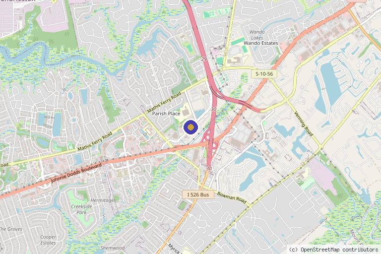 Map showing the location of Regenerative Health 360 powered by Amnesty Health Group in Charleston, SC