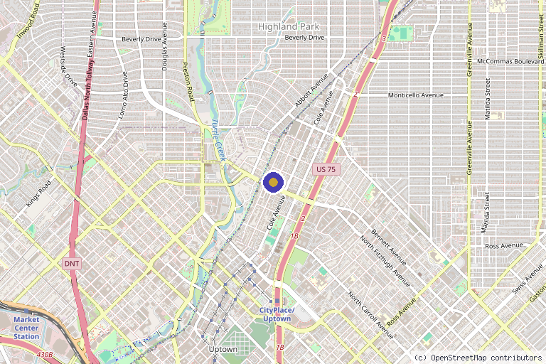 Map showing the location of Peak Beauty Clinic in Dallas, TX