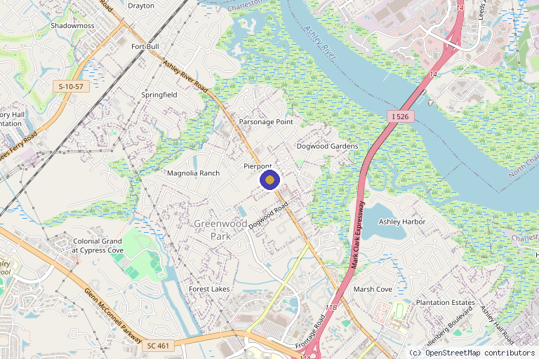 Map showing the location of Neuropathy and Spine Center of South Carolina in Charleston, SC