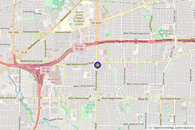 Map showing the location of THERAPEUO WELLNESS CENTER- DFW in Hurst, TX