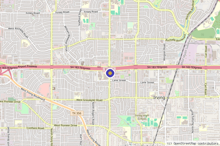 Map showing the location of Robert E. Bayless, M.D. in Irving, TX