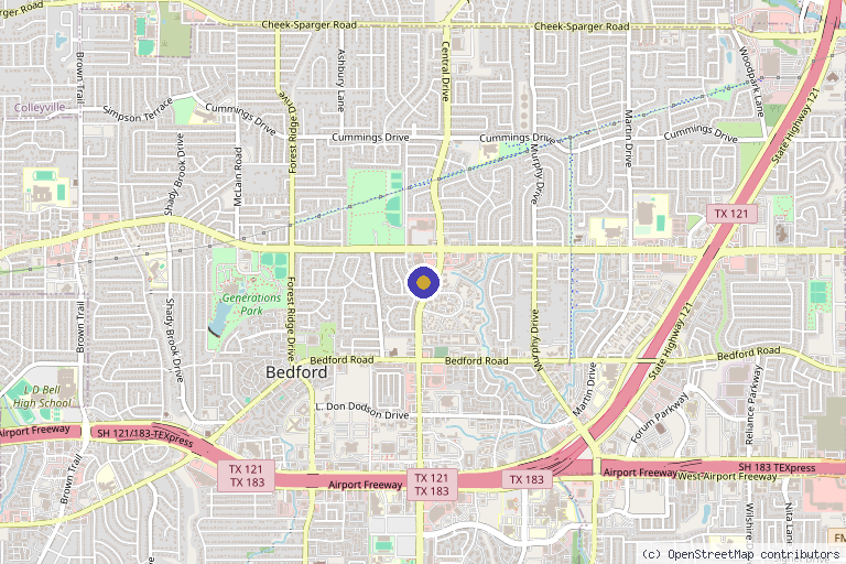 Map showing the location of Medi-Elite Health and Wellness in Bedford, TX