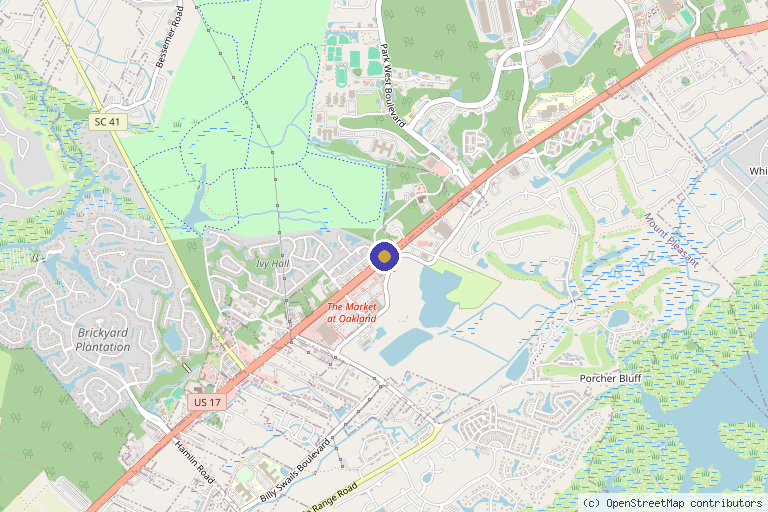 Map showing the location of Southcoast Medical in Charleston, SC