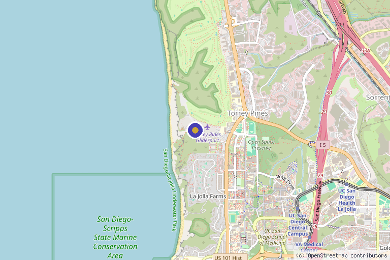 Map showing the location of UCSD Stem Cell Program in San Diego, CA