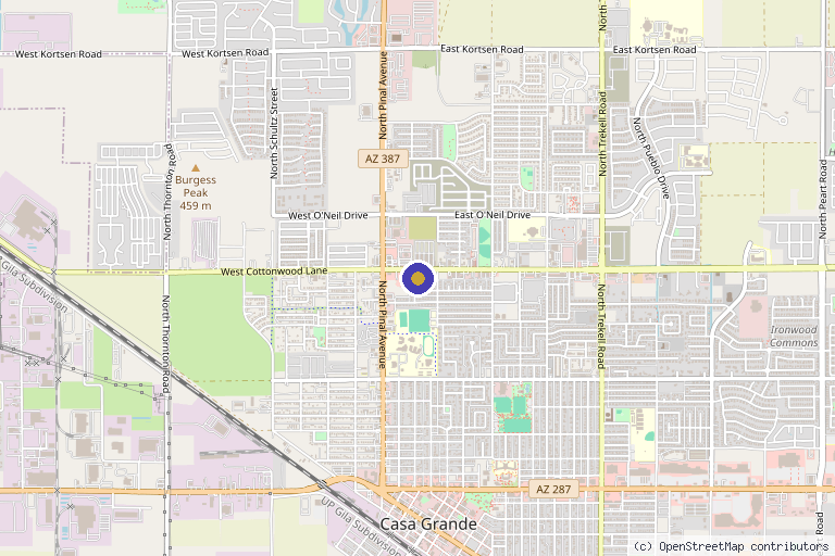 Map showing the location of Donnelly Chiropractic DBA Essential Health And Medicine in Casa Grande, AZ