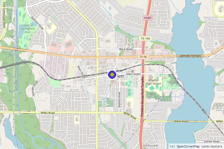 Map showing the location of Excel Spine and Sports Rehab PC in Rowlett, TX