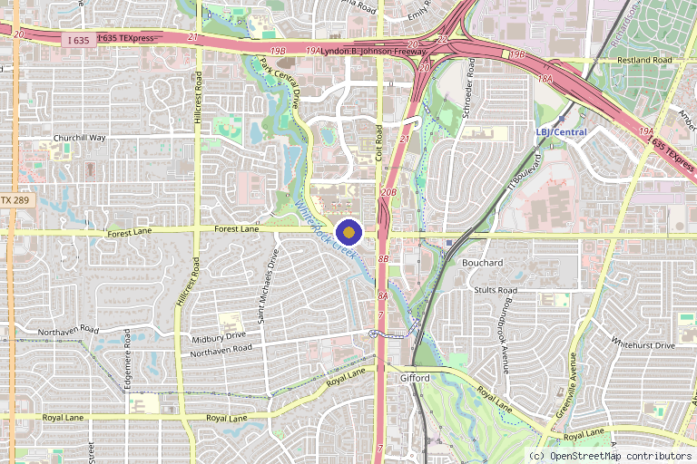 Map showing the location of Texas Oncology Stem Cell Center in Dallas, TX
