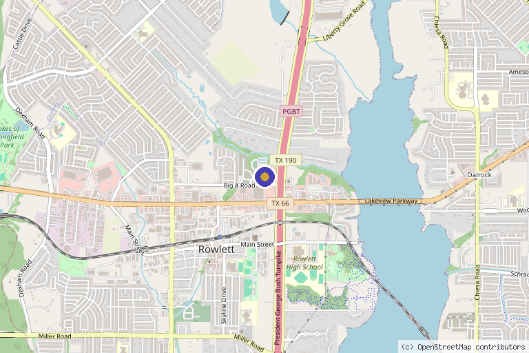 Map showing the location of Perfections Body Sculpt in Rowlett, TX