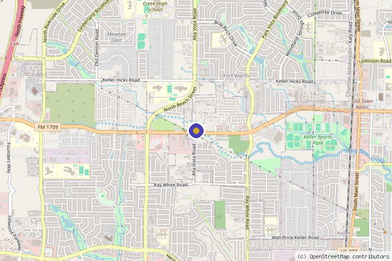 Map showing the location of Highland Longevity in Fort Worth, TX