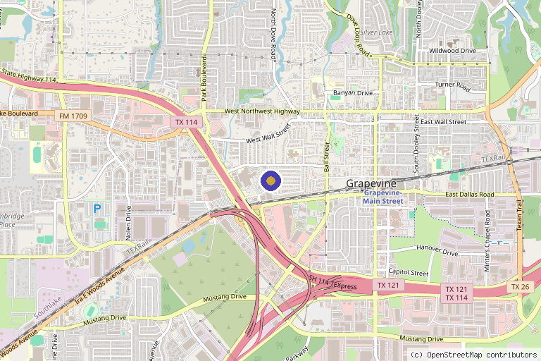 Map showing the location of Saba MedSpa in Grapevine, TX