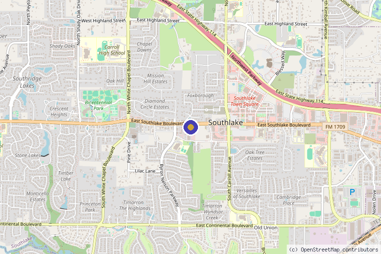 Map showing the location of BodyUp Medical For Men in Southlake, TX