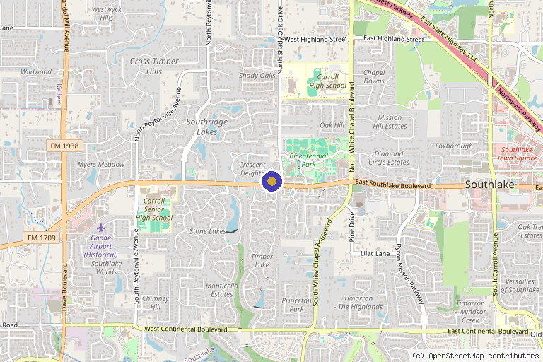 Map showing the location of Feel Ideal 360 Med Spa in Southlake, TX