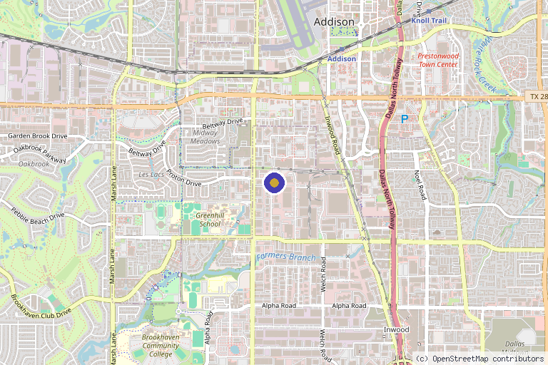 Map showing the location of Model Wellness in Farmers Branch, TX