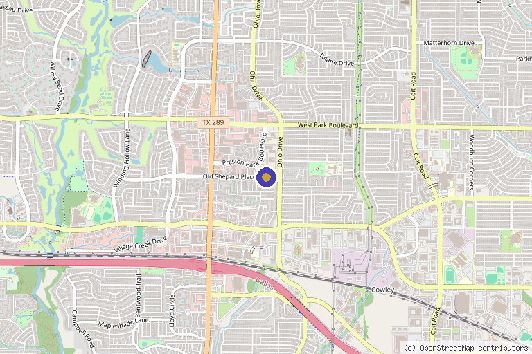 Map showing the location of Willowbend Health & Wellness in Plano, TX