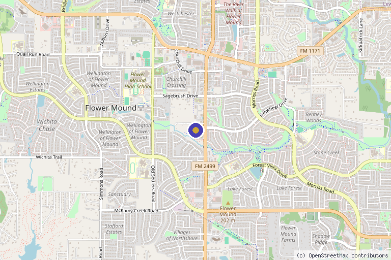 Map showing the location of Live Young Wellness Spa in Flower Mound, TX