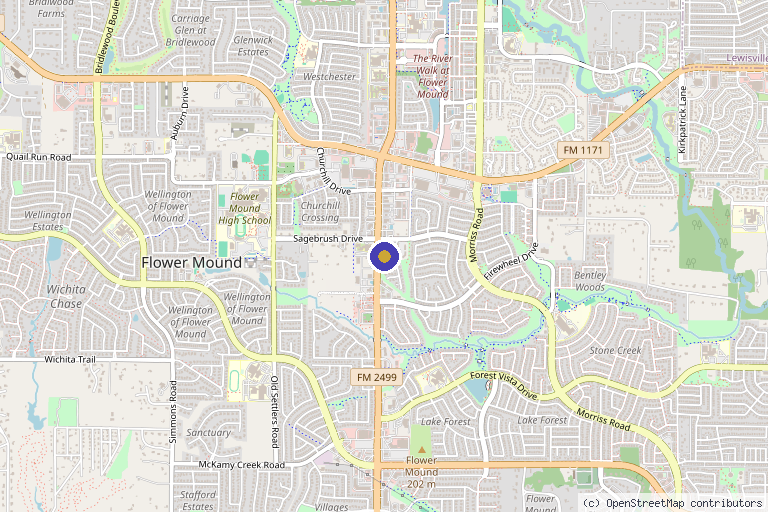 Map showing the location of My Body Wellness Center in Flower Mound, TX
