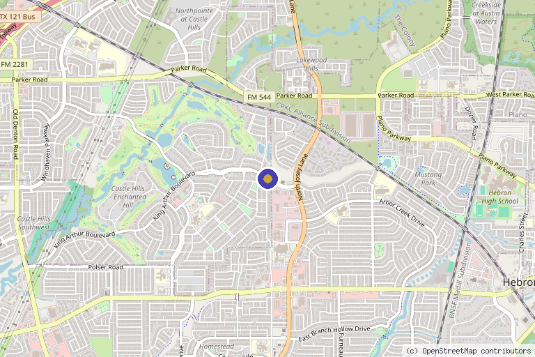 Map showing the location of MedSuite at Castle Hills - Dr. Anam Tharoo in Carrollton, TX