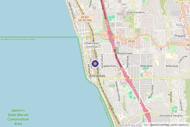 Map showing the location of Belle Via Spa in Encinitas, CA