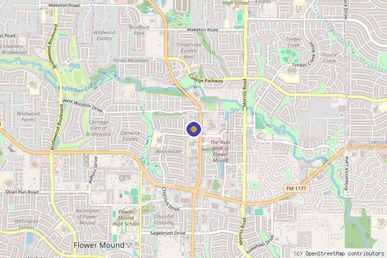 Map showing the location of All The Things Med Spa in Flower Mound, TX