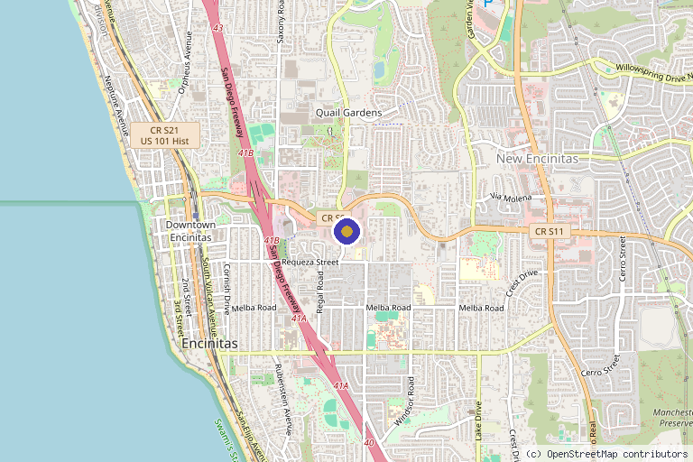 Map showing the location of Nature & Science Medicine in Encinitas, CA