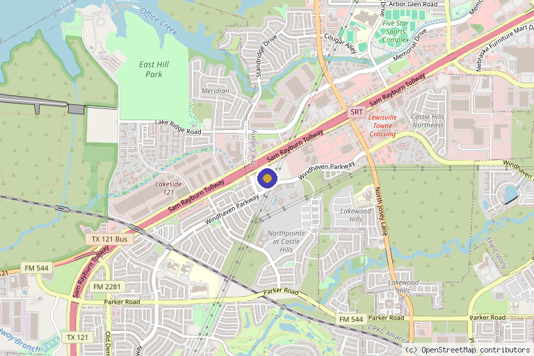 Map showing the location of Prime Faith Aesthetics in Lewisville, TX