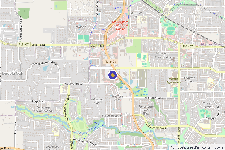 Map showing the location of Aesthetics 2 A T in Flower Mound, TX