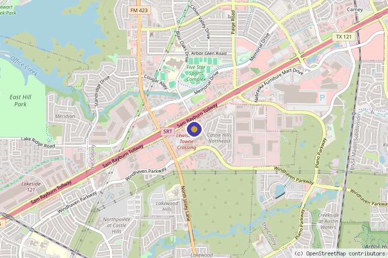 Map showing the location of Restart Longevity Spa in Lewisville, TX