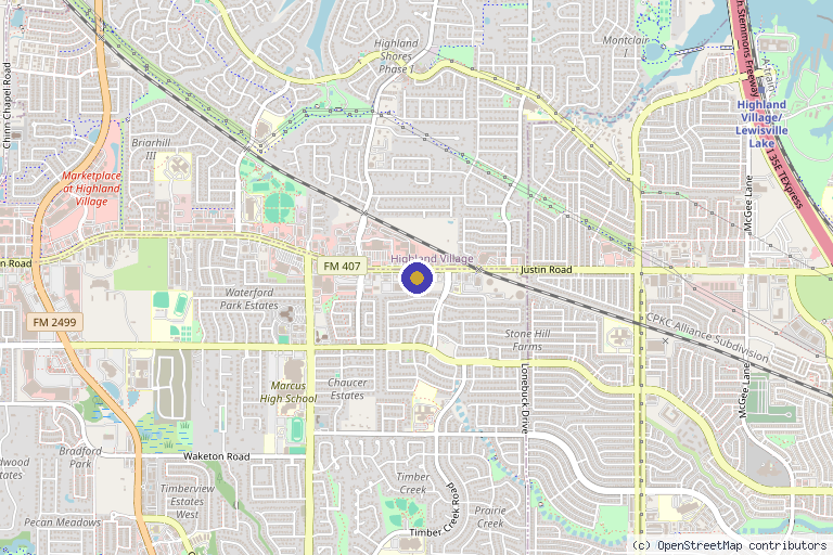 Map showing the location of Epic Healthcare & Physical Medicine in Flower Mound, TX