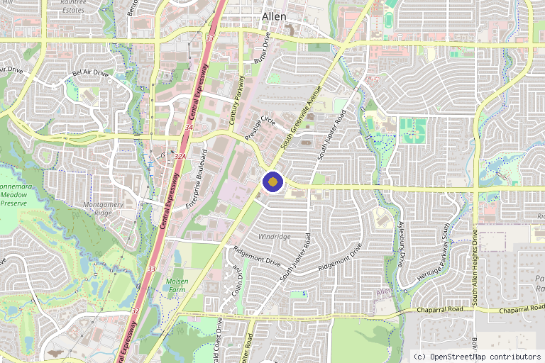 Map showing the location of Cryo Boost in Allen, TX
