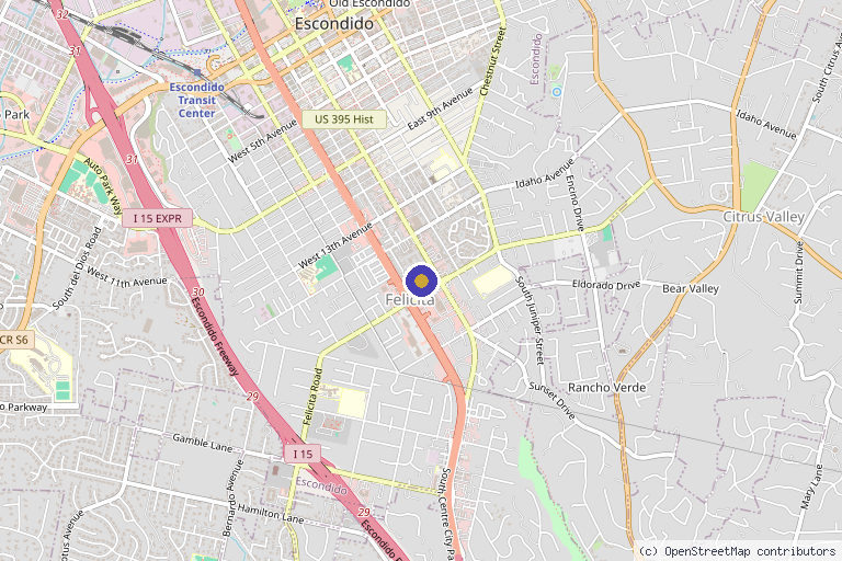 Map showing the location of The Skin Haven Aesthetics and Wellness in Escondido, CA