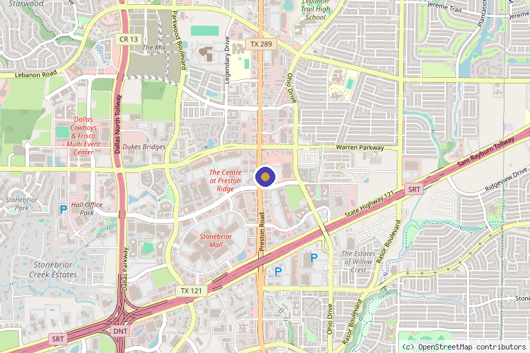 Map showing the location of Millennia Wellness MD in Frisco, TX