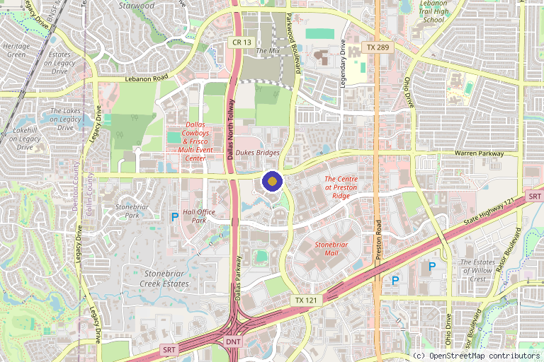 Map showing the location of Dallas Medicine & Aesthetics in Frisco, TX