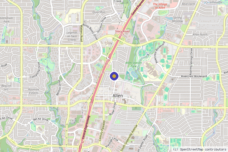 Map showing the location of Center for Cellular Regeneration, LLC in Allen, TX