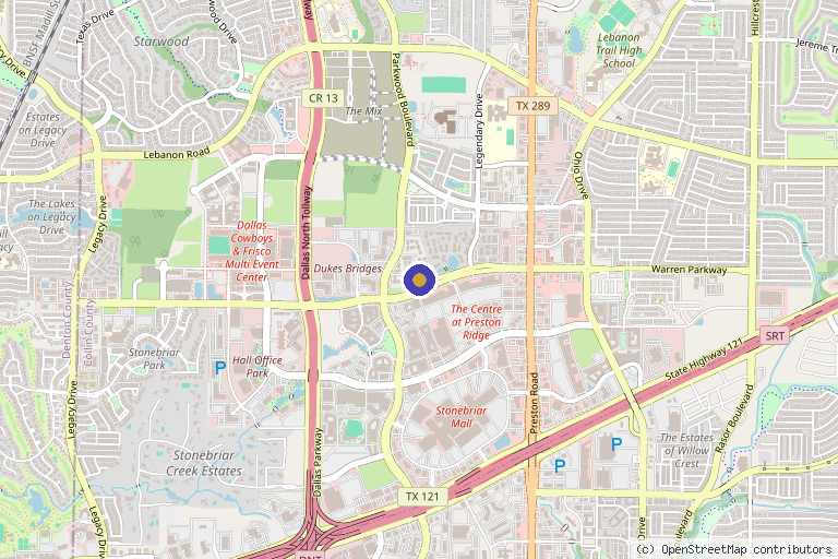 Map showing the location of Level Up Health in Frisco, TX