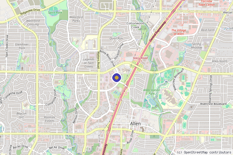 Map showing the location of Twin Creeks Orthopedics and Regenerative Clinic in Allen, TX