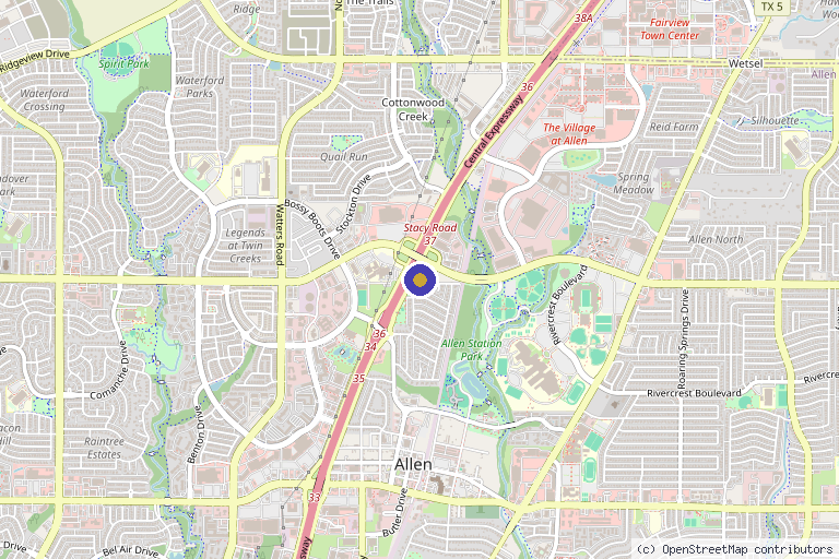 Map showing the location of Silhouette Health and Wellness in Allen, TX
