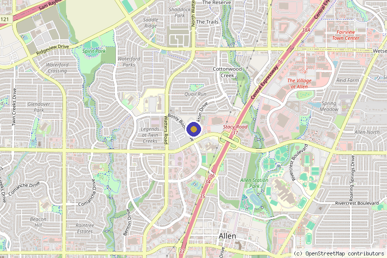 Map showing the location of Highness Med Spa in Allen, TX