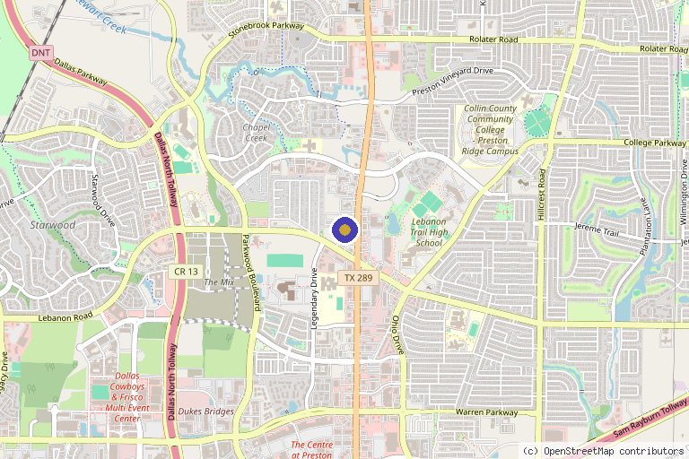Map showing the location of Frisco Body Contouring and Ageless Wellness in Frisco, TX