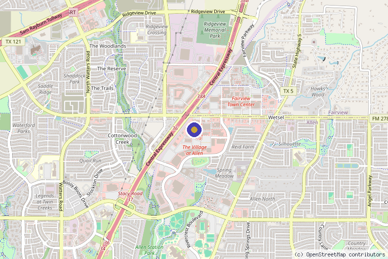 Map showing the location of Huda Aesthetics in Allen, TX