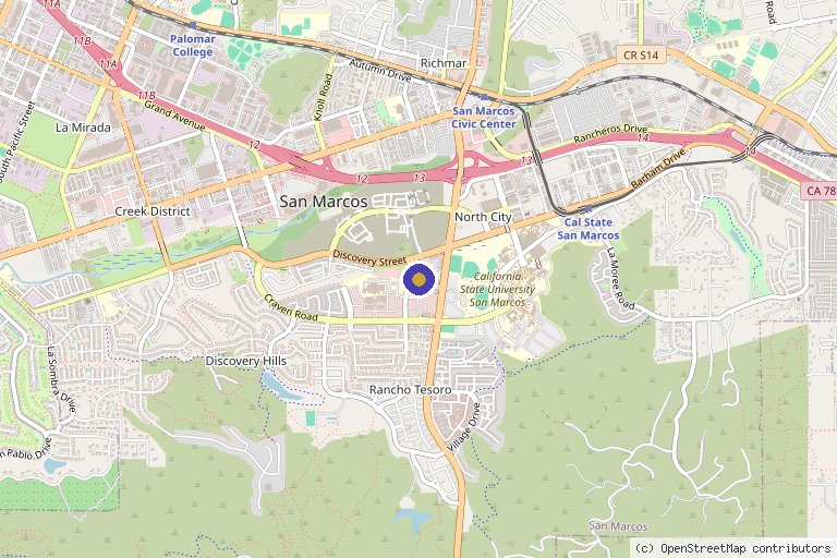 Map showing the location of Hand & Stone Massage and Facial Spa in San Marcos, CA