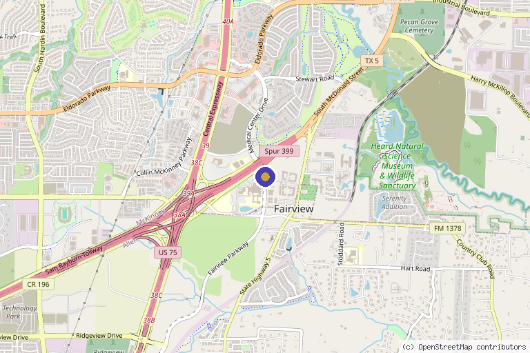 Map showing the location of Texas Pain Intervention Clinic: Ankit Maheshwari, MD in McKinney, TX