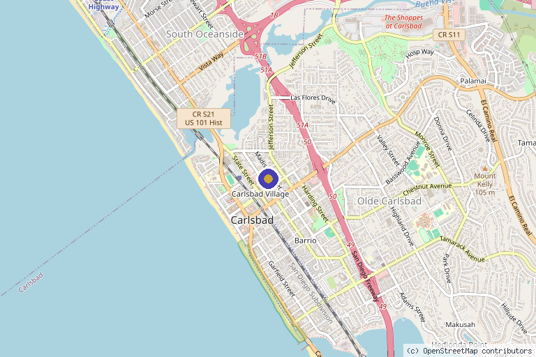 Map showing the location of Bella Glo Medical Aesthetics & Wellness in Carlsbad, CA