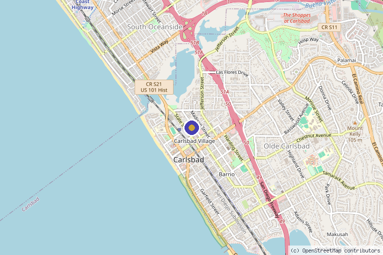 Map showing the location of Proof Aesthetics in Carlsbad, CA