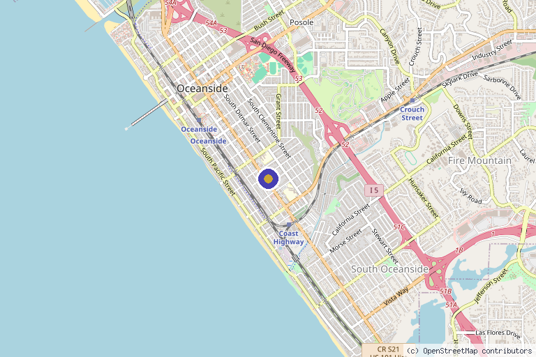 Map showing the location of Eir Aura Health in Oceanside, CA