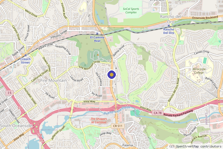 Map showing the location of Advanced Pain and Regenerative Specialists in Oceanside, CA