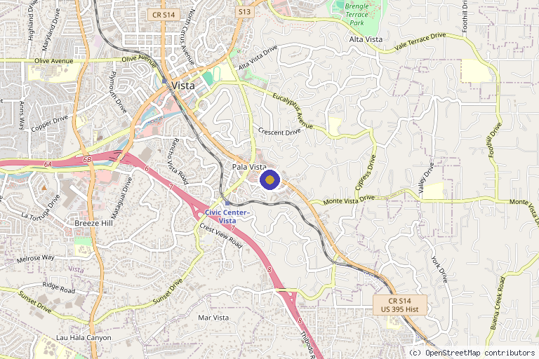Map showing the location of Vista Family Health Center Aesthetics in Vista, CA