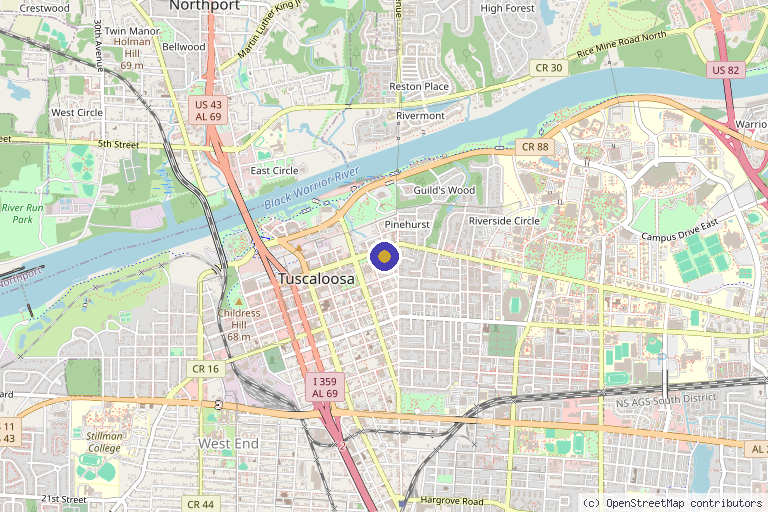 Map showing the location of Lush MedSpa Tuscaloosa in Tuscaloosa, AL